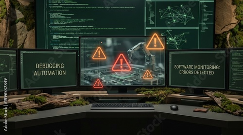 Cybersecurity operations center with alert displays.