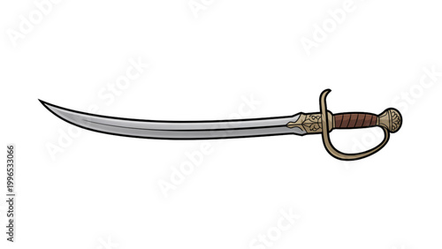 Vintage curved sword with brown leather handle isolated Vector