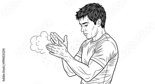 Man clapping hands monochrome illustration on white background