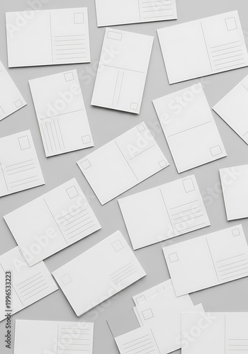 Scattered Blank White Postcards Mockup on Light Grey Background