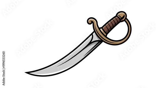 Curved ceremonial dagger with black handle and leather sheath Vector
