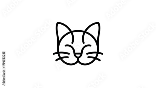 Minimalist cute cartoon cat face with closed eyes smiling Vector