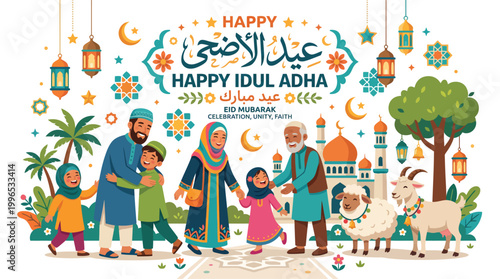 Eid Al Adha Element Set Sheep Mosque Moon Lantern