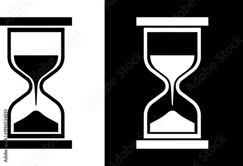 Hourglass icons showing time passing one black one white with sand timer