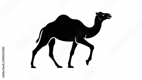 Black camel walking in a desert-like environment Vector