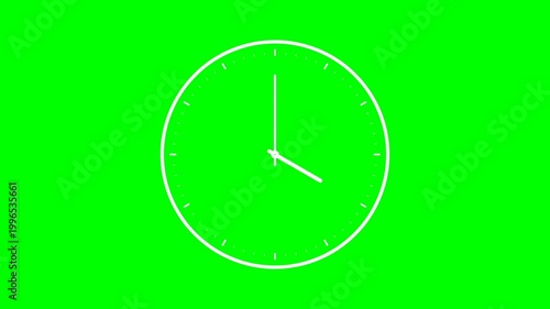 Animated clock hands on green screen.