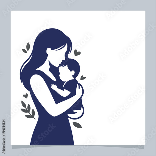 A mother tenderly holding her baby in a loving embrace with leaves around them