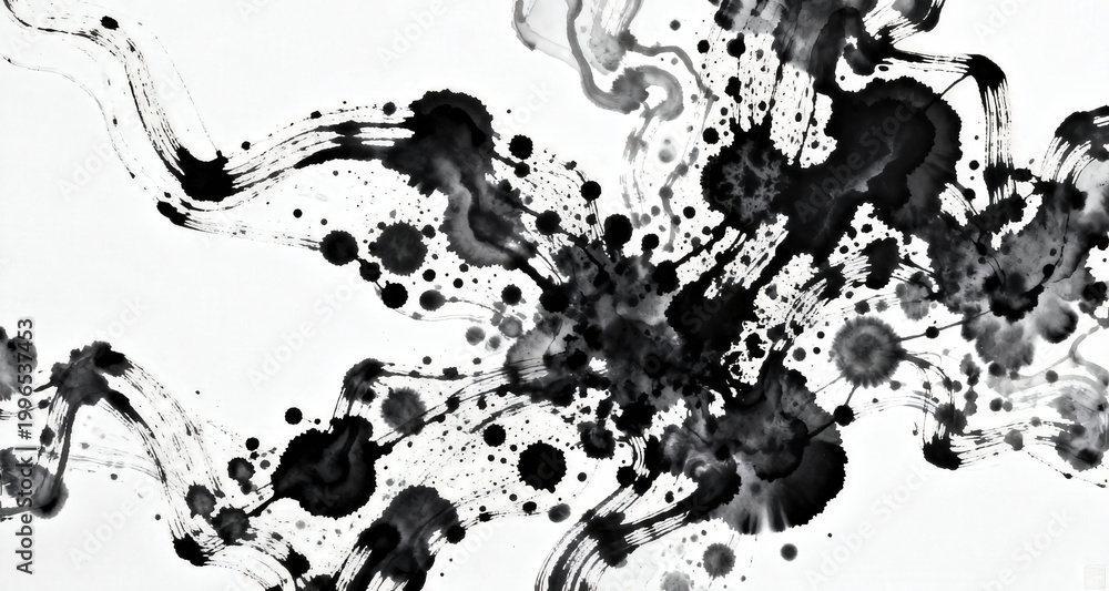 Obraz premium Ink Wash Abstract Art with Splashes and Trails