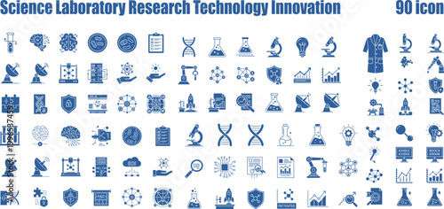 Comprehensive collection of science laboratory research technology and innovation icons for scientific data visualization