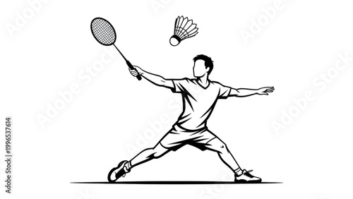 Badminton player hitting shuttlecock in action pose Vector