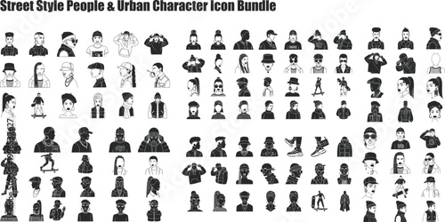Diverse street style people and urban character icon set reflecting contemporary fashion and youth culture trends