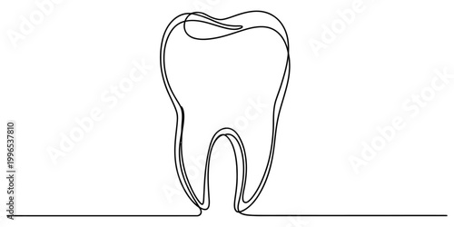Continuous single line drawing of a human tooth Vector, illustration