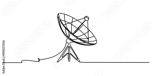 Continuous single line drawing of a satellite dish antenna for communication and technology Vector, illustration