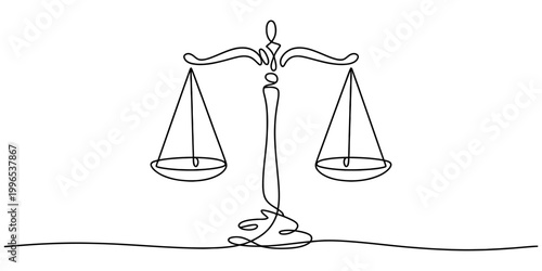 Continuous line drawing of a law scale of justice Vector, illustration