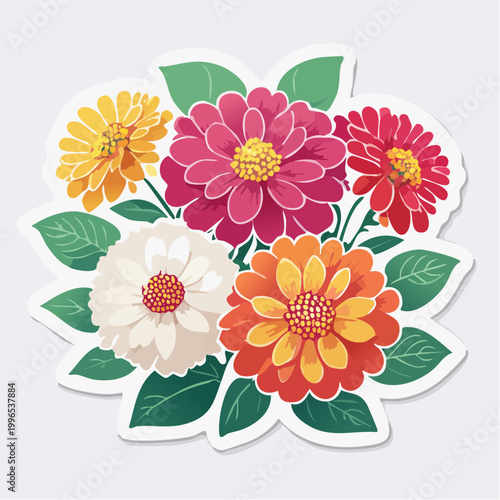 Vibrant Bouquet of Zinnia Flowers in Various Colors