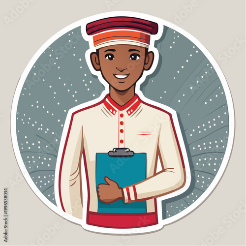 Smiling Man in Uniform Holding Clipboard