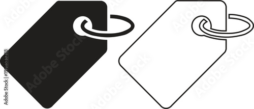 Minimalist price tag icons, black and white retail hang tag vector set, blank clothing label symbols for shopping and e-commerce promotions