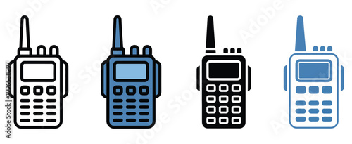 Walkie-talkie icon vector, portable radio transceiver symbol for security communication, emergency response, and outdoor team coordination set, flat vector icon suitable for military