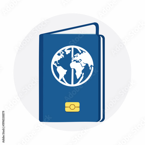 Blue Passport with Globe and Chip Icon