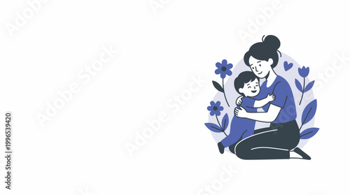 A mother and child share a tender moment surrounded by flowers