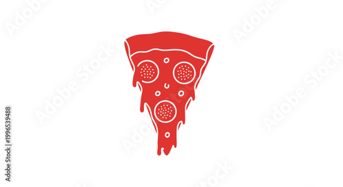 Red Pizza Slice with Toppings Illustration.