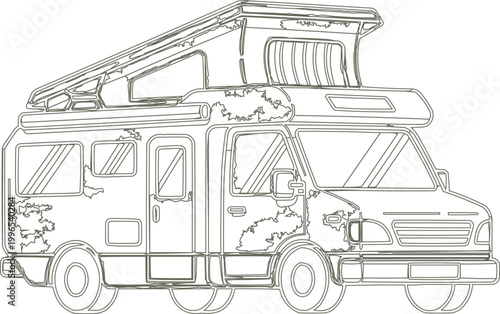 Campervan icon features a pop-up roof for travel trips.