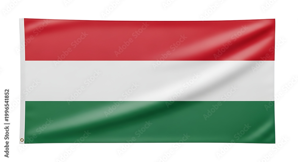 Fototapeta premium Hungarian flag waving, horizontal tricolor of red, white, and green stripes on white background