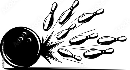 Bowling ball strike pin silhouette vector illustration isolated on a white background
