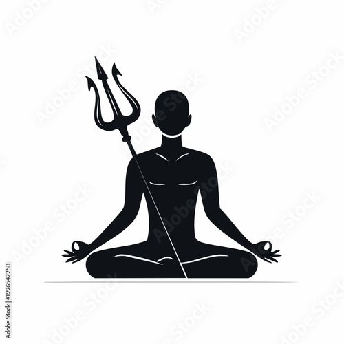 Silhouette of a meditating figure holding a trident