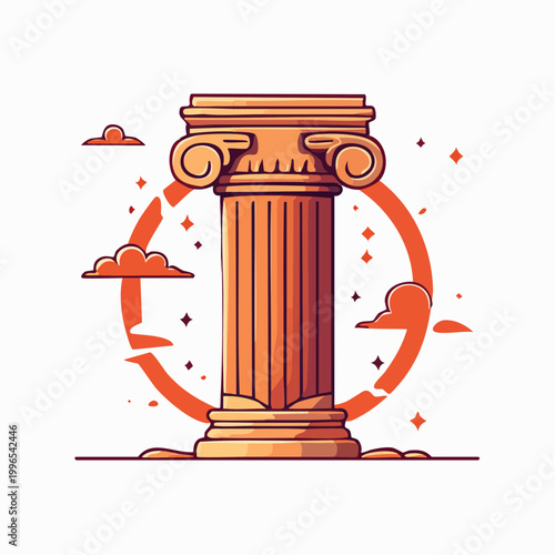 Ancient Greek Ionic Column with Stylized Clouds and Stars