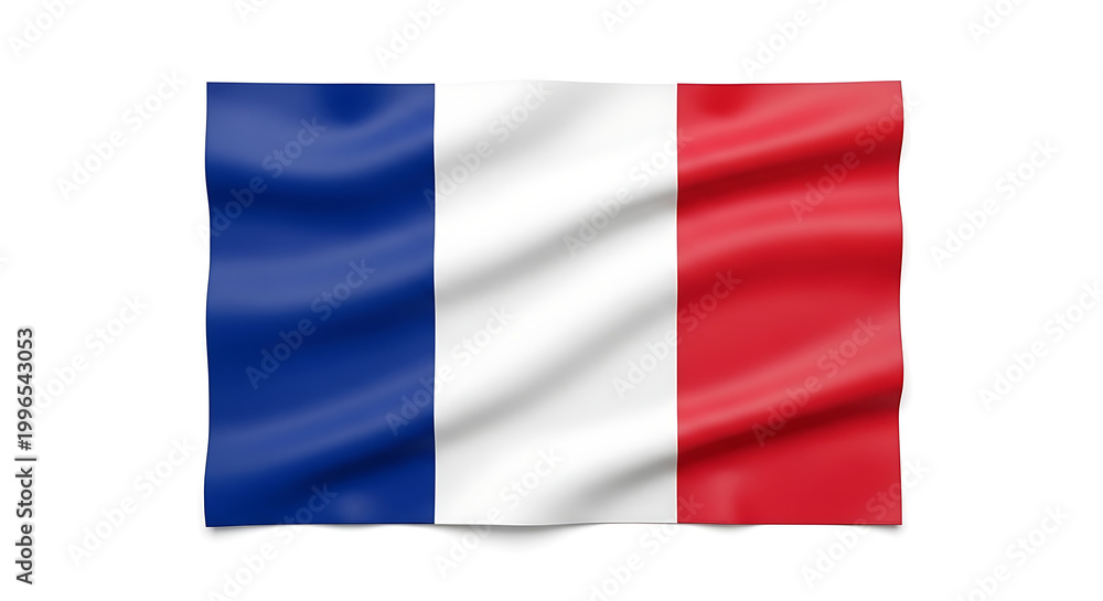 Obraz premium Waving French Flag Isolated on White Background, Tricolor National Symbol of France