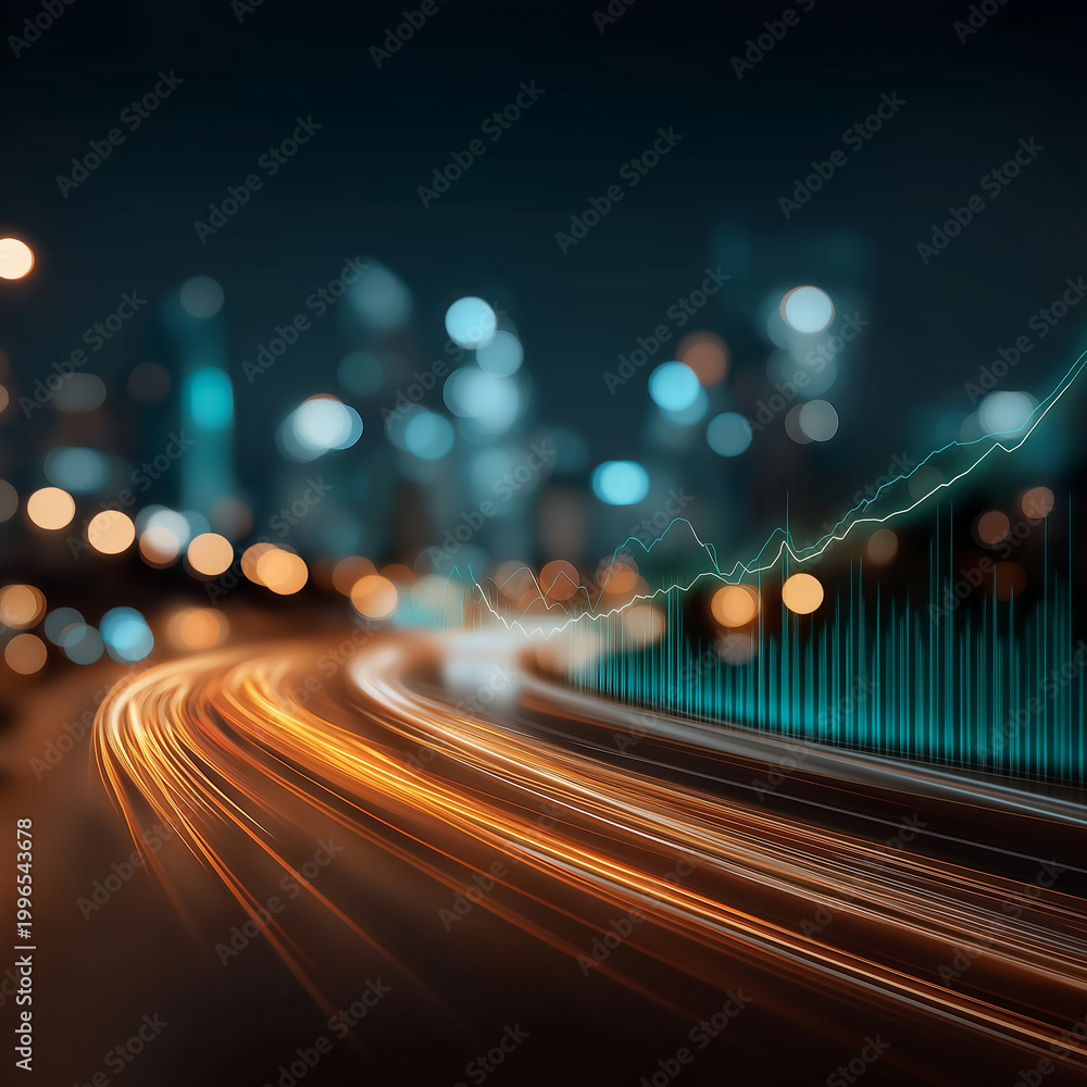 Fototapeta premium City Lights and Financial Growth: An artistic rendering captures the essence of urban financial progress.