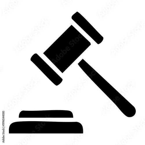 Black silhouette icon of a judges gavel and sounding block