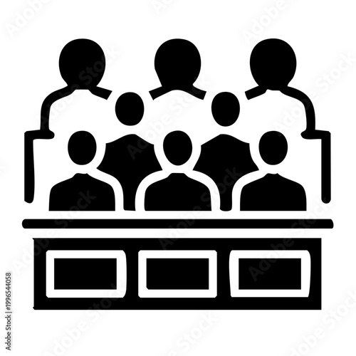 Icon depicting a jury panel sitting behind a bench