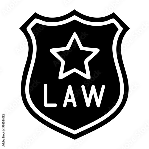 Police badge icon with star and law text