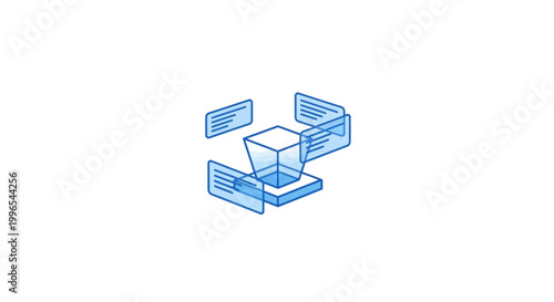 Blue 3D cube technology icon.