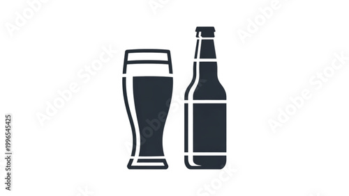 Modern glass of beer and beer bottle icon set Vector