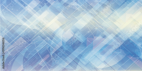 Abstract Blue Geometric Pattern with Overlapping Shapes and Light Effects.