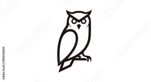 Simple Black and White Owl Illustration.
