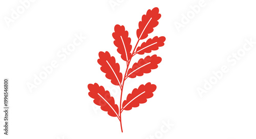 Red Oak Leaf Illustration with White Lines.