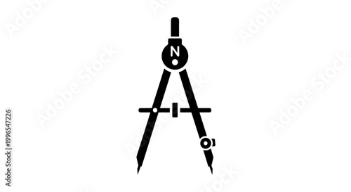 Black Compass Illustration on White Background.