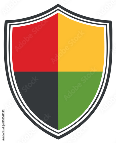 Free Download Abstract Shield with Four Colored Quadrants - Red, Yellow, Black, Green - GFXLoad