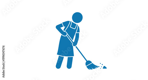 Woman in Apron Mopping the Floor.