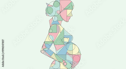 Geometric illustration of a pregnant woman, symbolizing new life and the beauty of motherhood