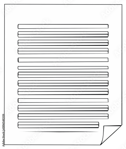 Drawn illustration of lined paper with a curled corner and writing lines.