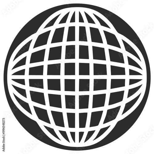 Stylized Globe Icon with Gridded Lines in Dark Grey
