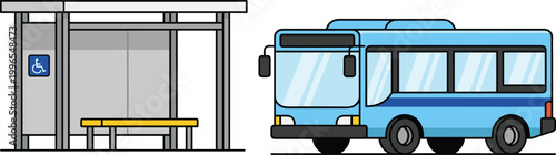 Accessible City Bus Stop with Wheelchair Sign and Modern Urban Bus Illustration Representing Inclusive Public Transportation and Mobility Concept Design