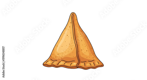 Hand-Drawn Illustration of a Crispy Golden Indian Samosa Isolated on White Background