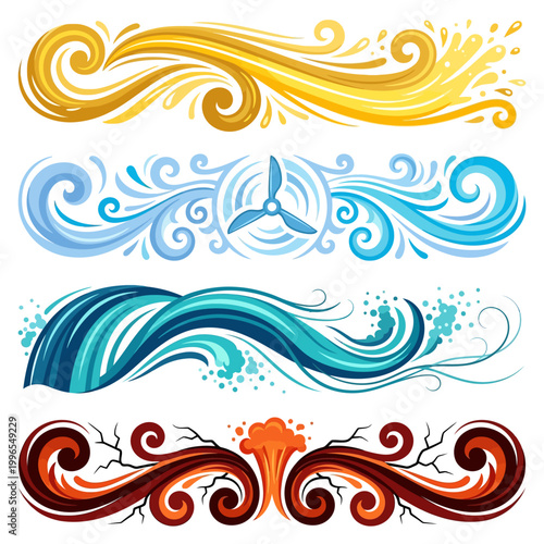 Abstract swirling fiery shapes in warm tones