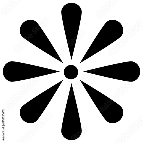 Minimalist round petal bloom silhouette featuring smooth droplet shaped petals radiating from a central point for clean botanical and garden designs.